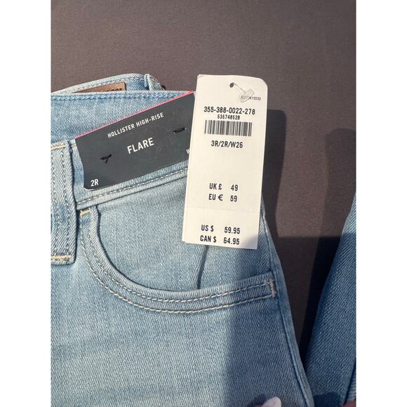 Hollister High Rise Flare Jeans 2/26W Embroidered Flowers Soft Stretch - Picture 5 of 5